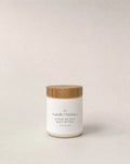 Body butter jar with cork lid and white label