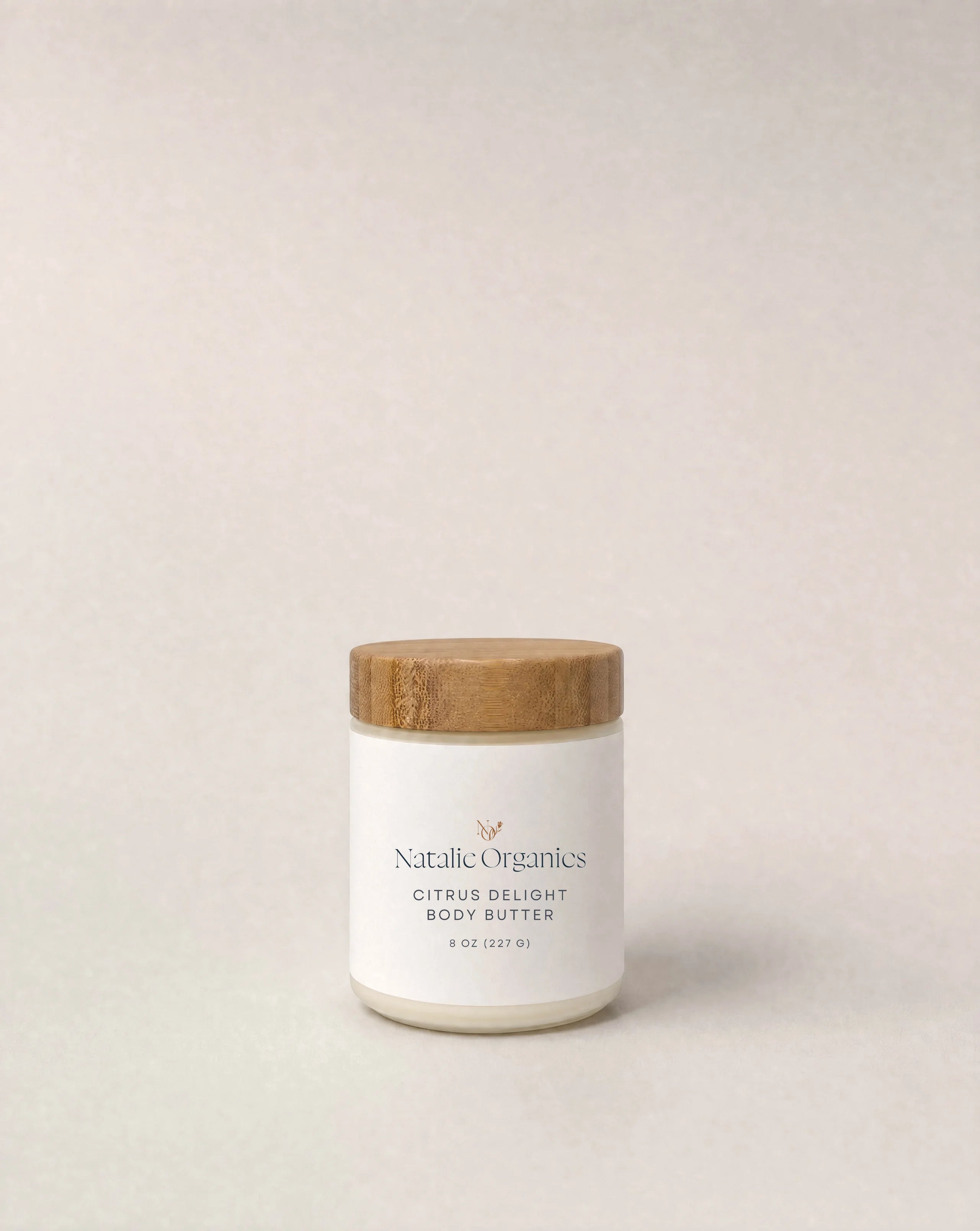 Body butter jar with cork lid and white label