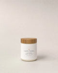 Body butter jar with cork lid and white label