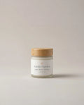 MSM body cream jar with wooden lid and white label, light cream container