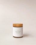 Body scrub jar with cork lid and white label
