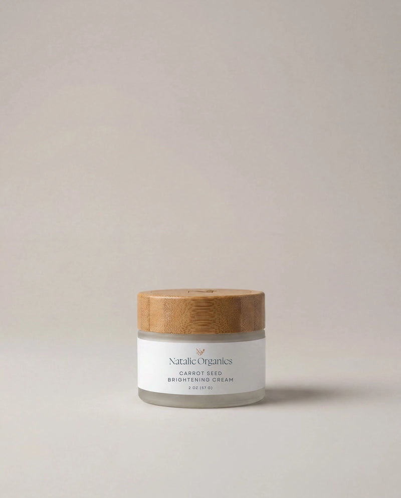 Skincare brightening cream jar with wood-look cap