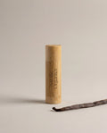 Vanilla bean lip balm in bamboo stick case with screw-top lid